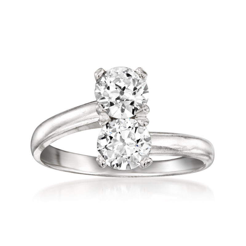 14kt white gold toi et moi diamond ring with two round brilliant stones