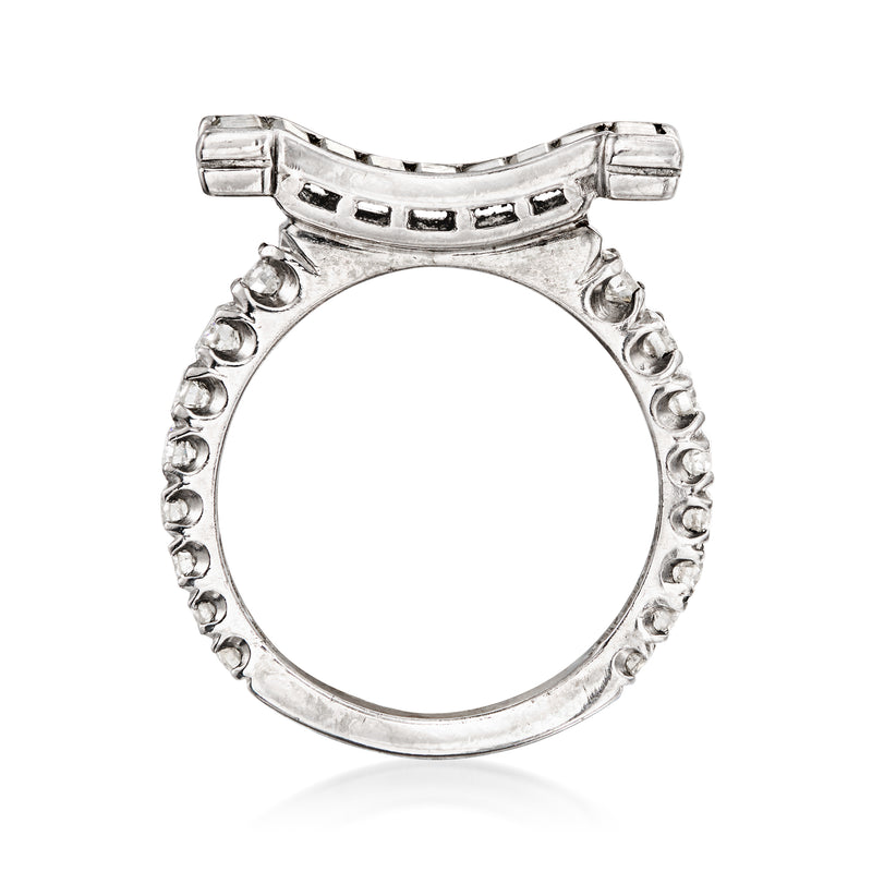 Vintage platinum diamond ring setting with round prong mounts and curved top bar