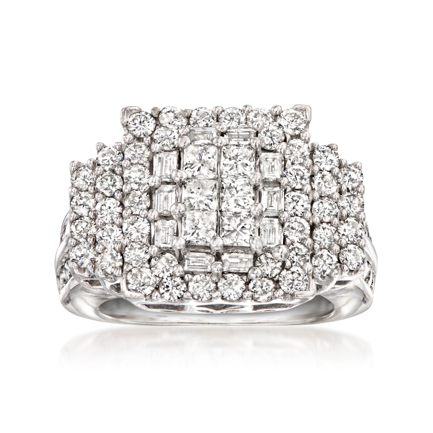 C. 1990 Vintage 3.00 ct. t.w. Diamond Cluster Ring in 14kt White Gold