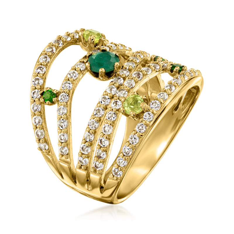 18kt gold over sterling multi-gemstone ring with green and clear stones