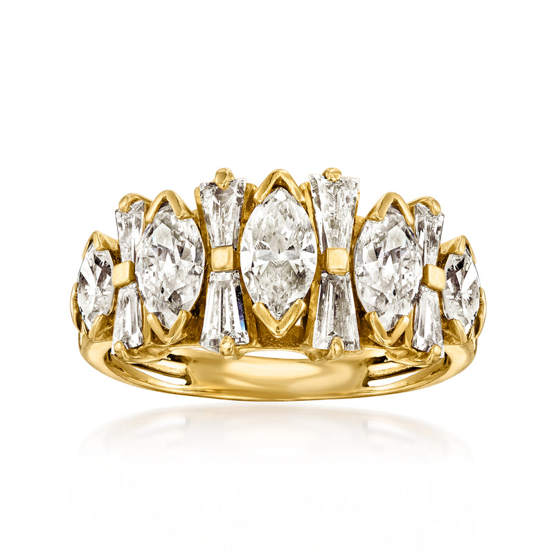 14kt yellow gold diamond ring with oval and round stones, vintage style