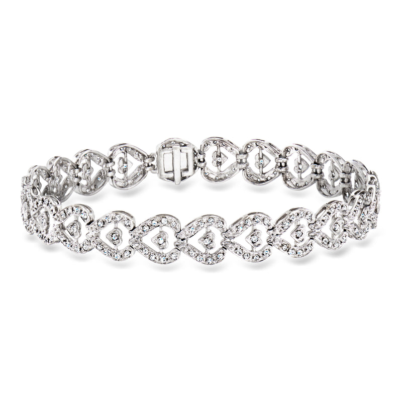 White gold diamond heart-link bracelet with oval and heart-shaped links