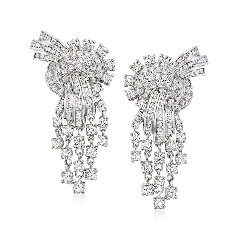 Diamond chandelier drop earrings in 18k white gold with dangling clustered stones
