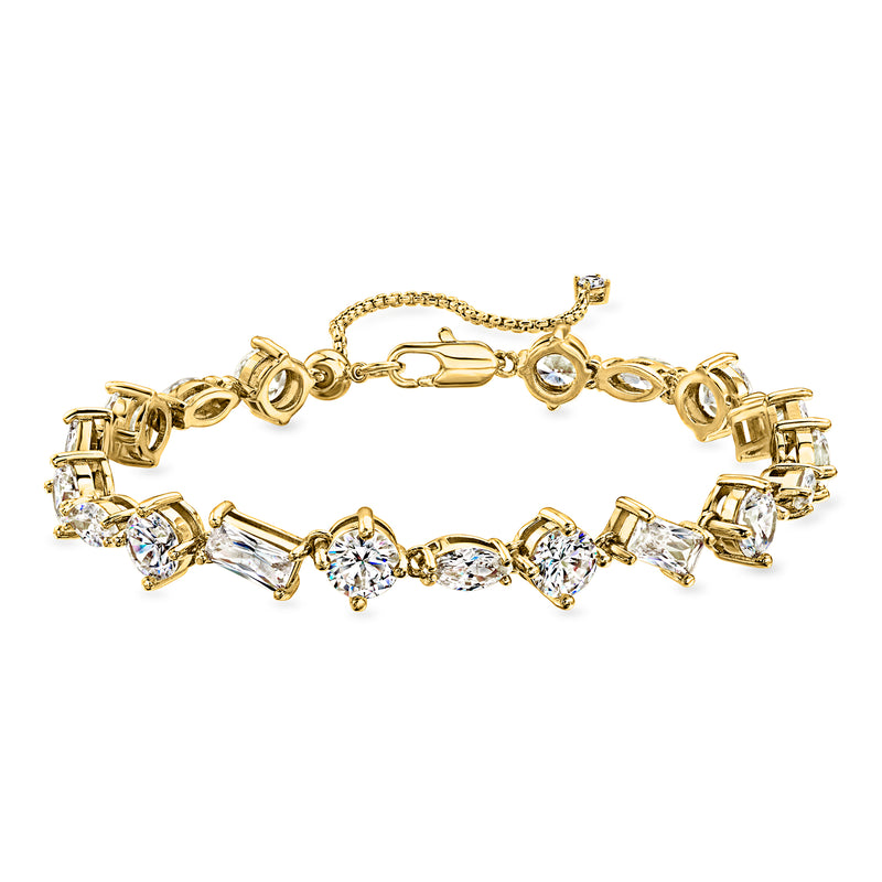 Gold-plated bracelet with multi-shaped CZ stones on open-link gold chain