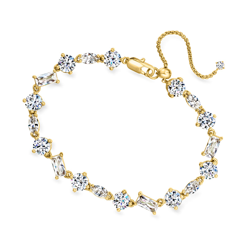 Gold-plated CZ bracelet with round faceted stones and clasp, side view