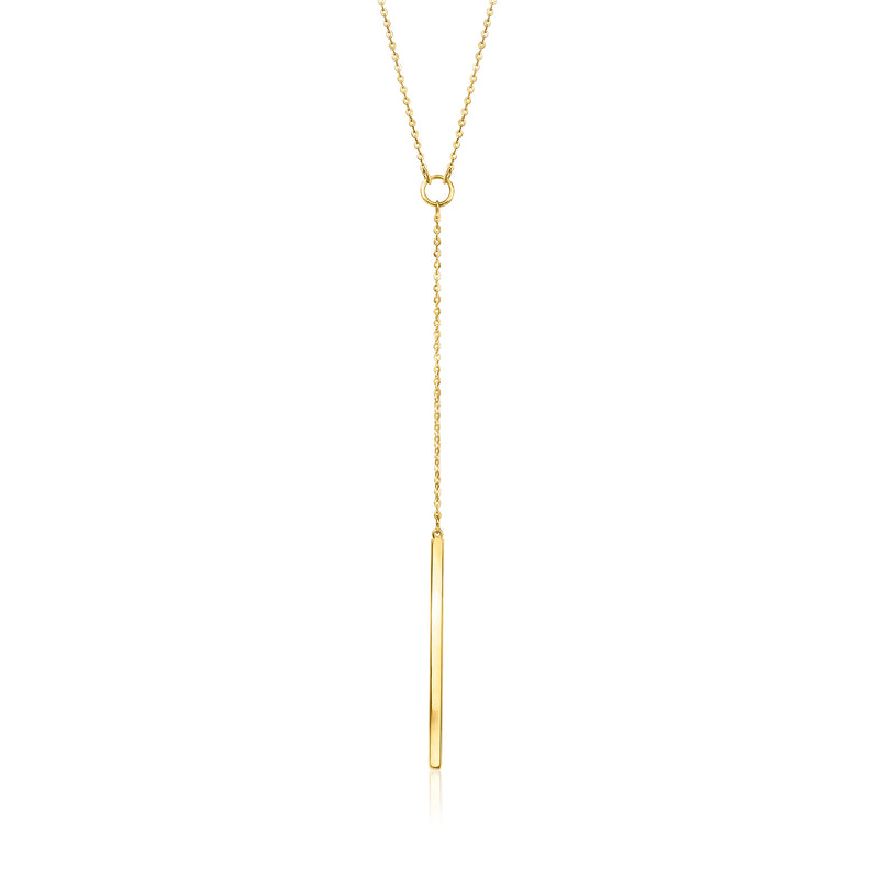 14kt yellow gold bar Y-necklace with long chain and loop pendant
