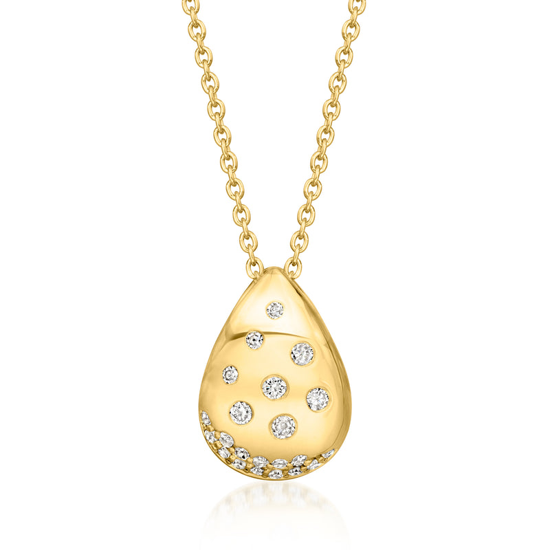 18kt gold over sterling teardrop diamond pendant necklace with round scattered stones