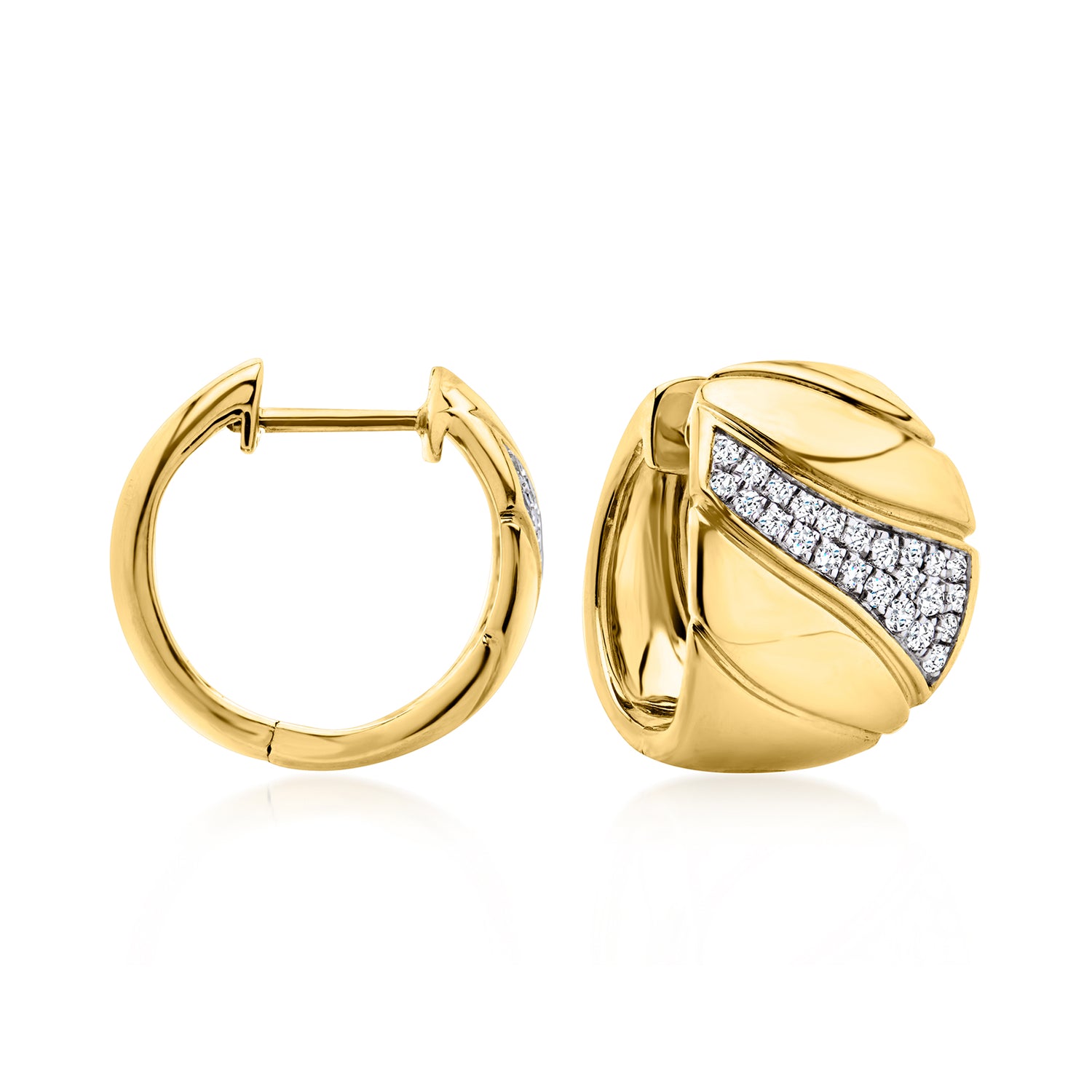 .30 ct. t.w. Diamond Asymmetrical Wave Hoop Earrings in 18kt Gold Over Sterling