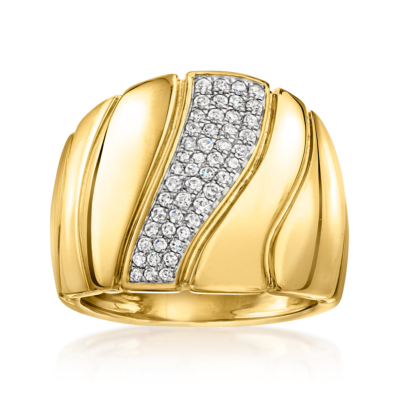 .30 ct. t.w. Diamond Asymmetrical Wave Ring in 18kt Gold Over Sterling