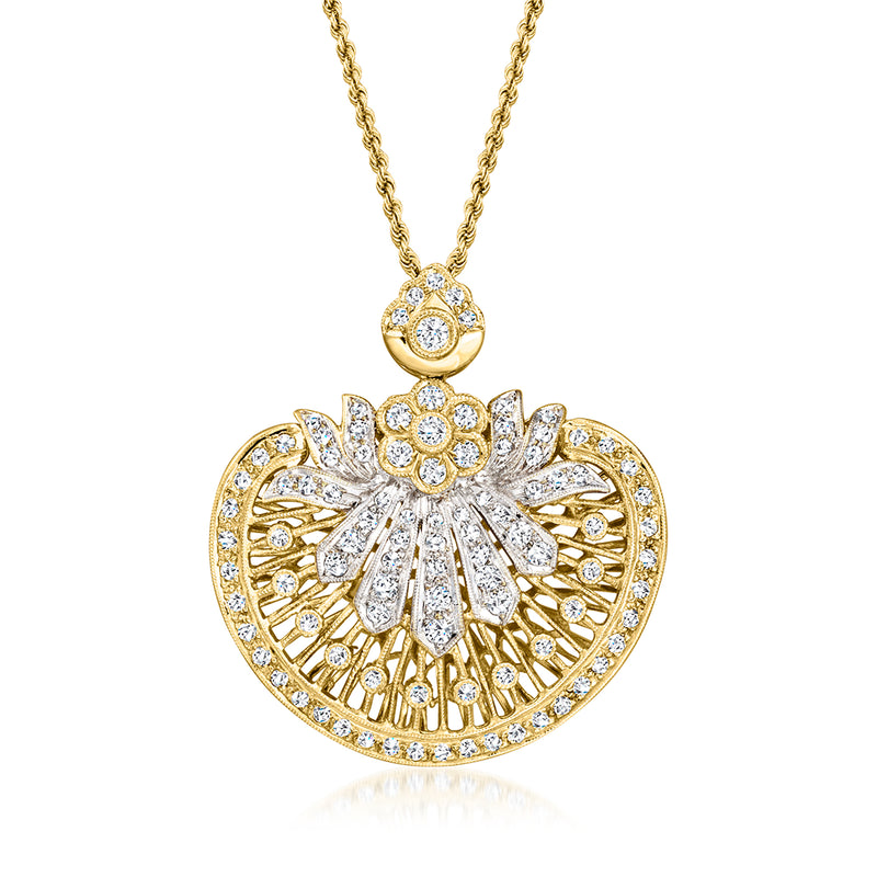 Two-tone gold diamond fan pendant necklace
