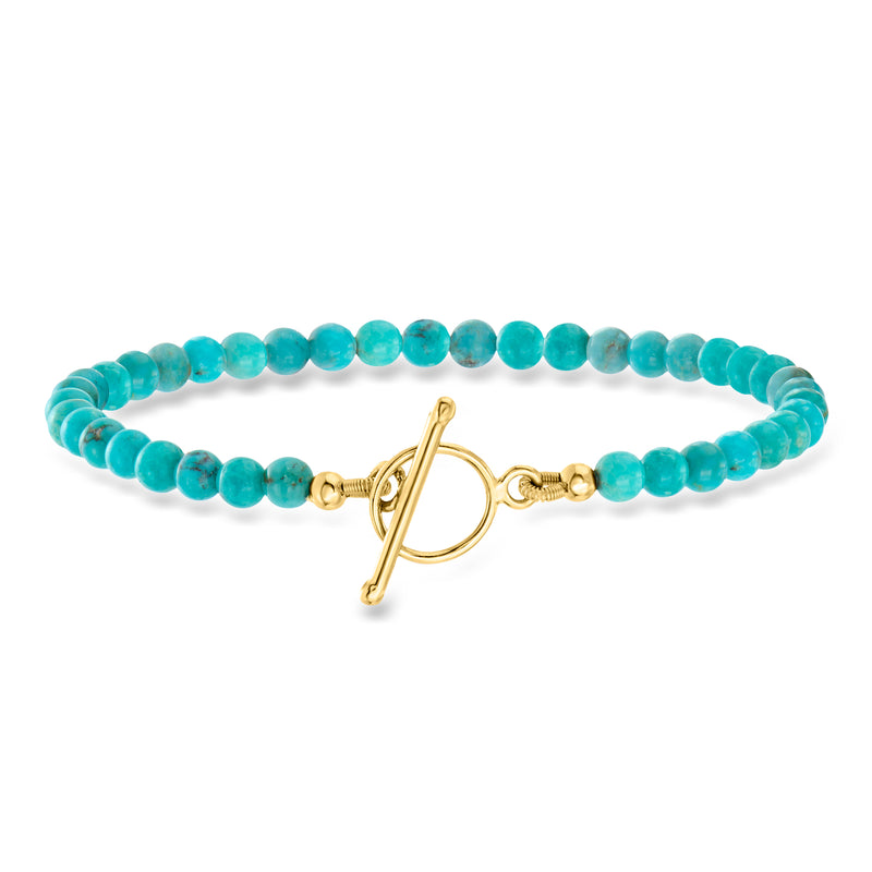 Turquoise bead bracelet with 18kt gold over sterling toggle and link clasp