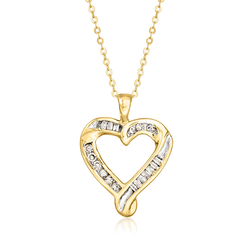 10kt yellow gold heart pendant necklace with diamond accents, cable chain