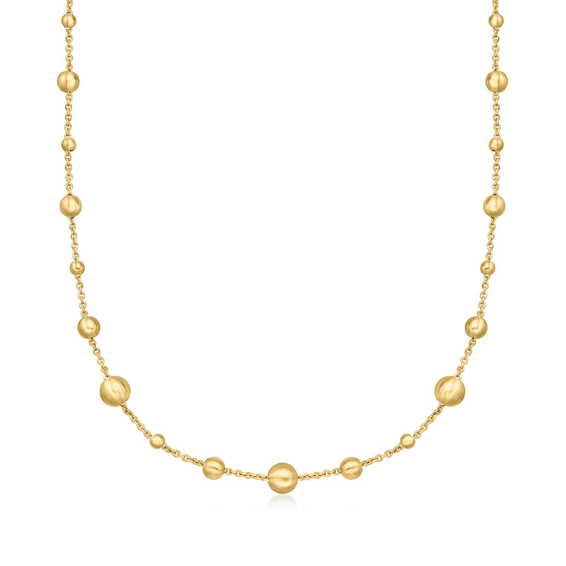 14kt yellow gold bead station necklace with round bead links