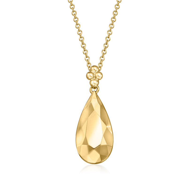 14kt yellow gold teardrop pendant necklace with faceted teardrop charm