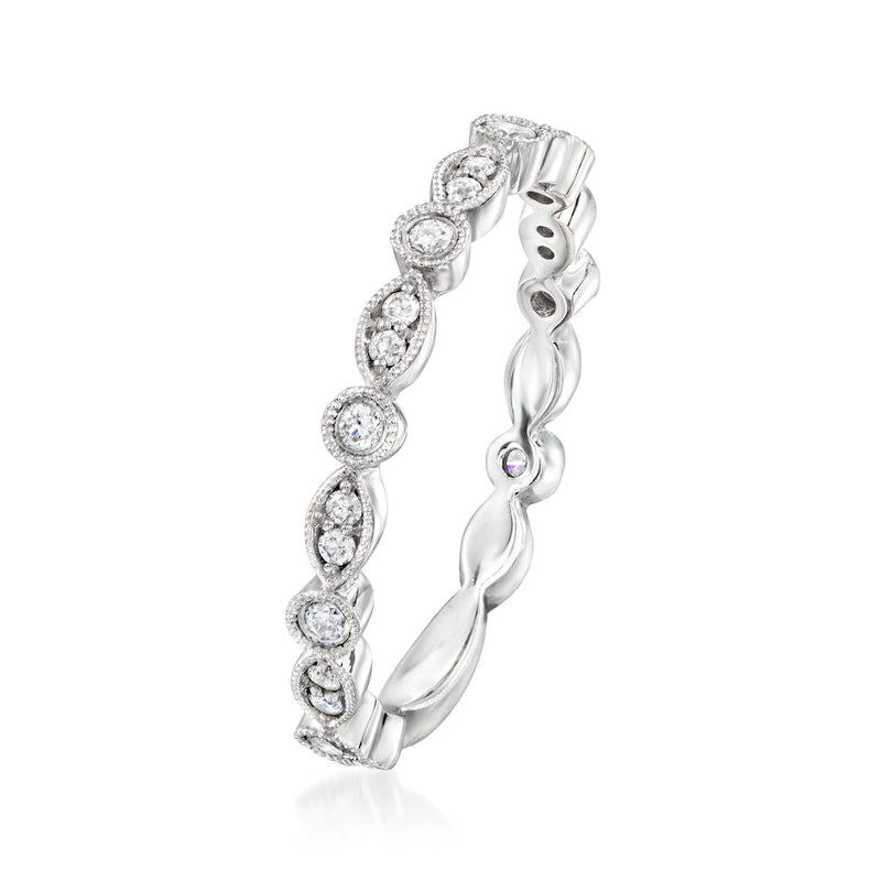 14kt white gold diamond ring side view with round stone bezel settings