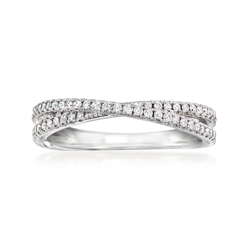 Gabriel & Co. diamond crisscross ring in white gold with pavé-set stones