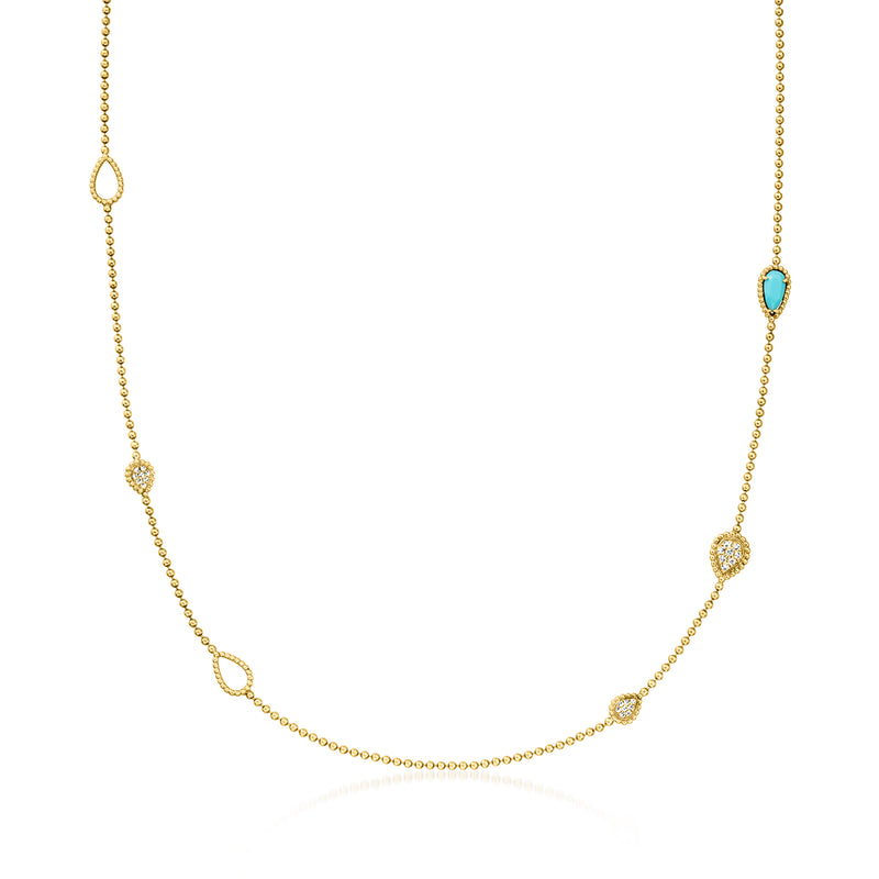 18kt yellow gold station necklace with howlite and small diamond accents, 40 in chain