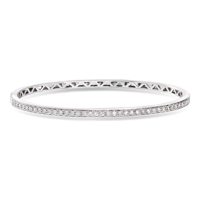 Diamond bangle bracelet in 18kt white gold with pavé diamonds and openwork inner band