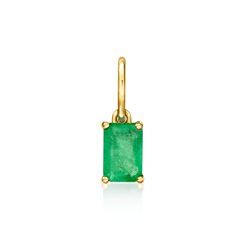 10kt yellow gold emerald pendant with emerald-green square gemstone, four-prong setting