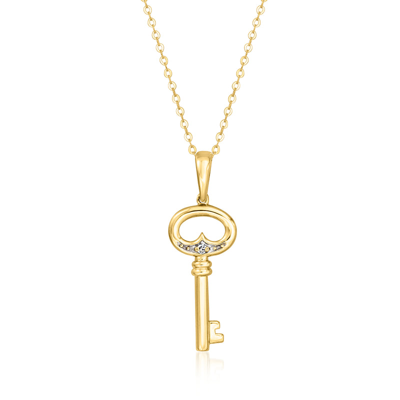 10kt yellow gold key pendant necklace with oval loop on chain