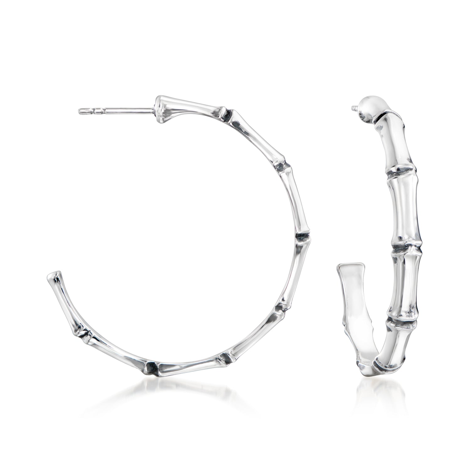 Zina Sterling Silver Large Bamboo-Style Hoop Earrings
