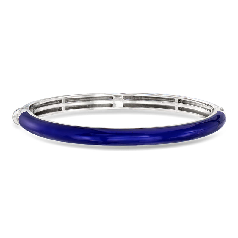 Sterling silver bangle bracelet with navy-blue enamel bar detail