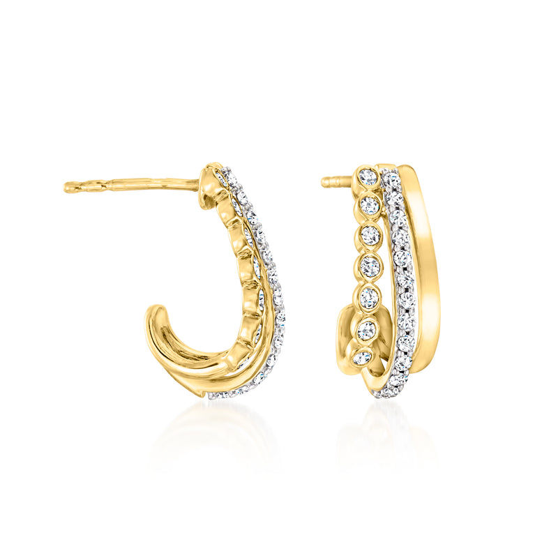 Curved three-row diamond hoop post earrings in gold over sterling
