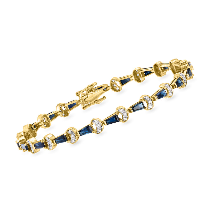 14kt yellow gold sapphire and diamond bracelet with blue square stones and round accents