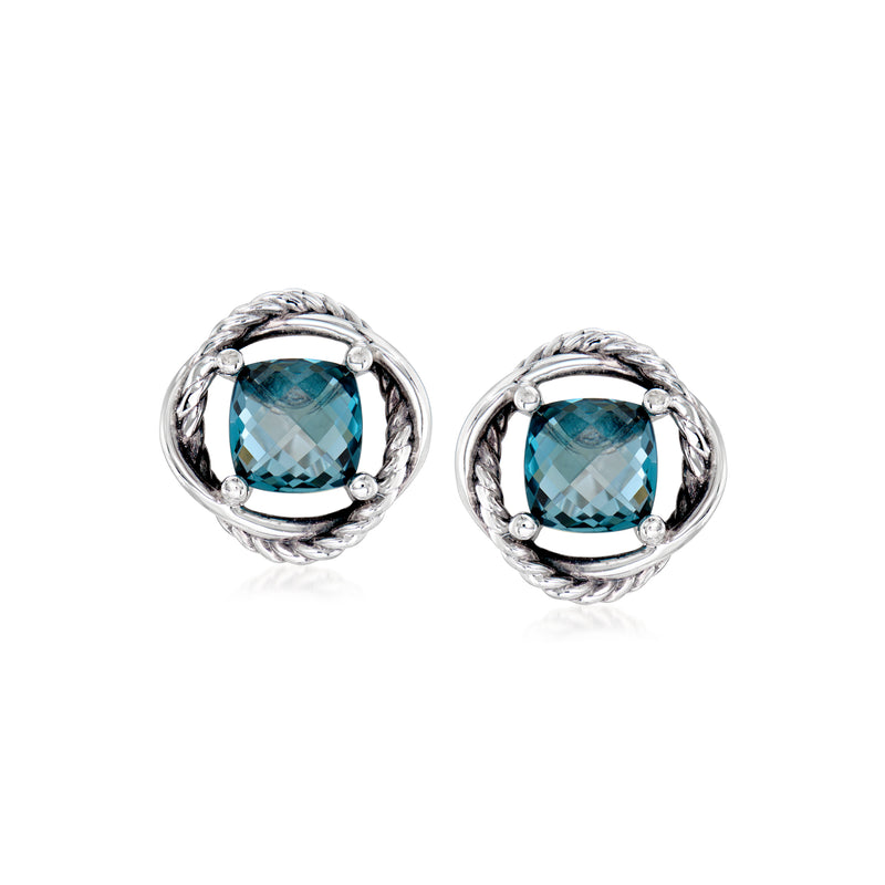 David Yurman sterling silver London blue topaz stud earrings with ornate rope halo
