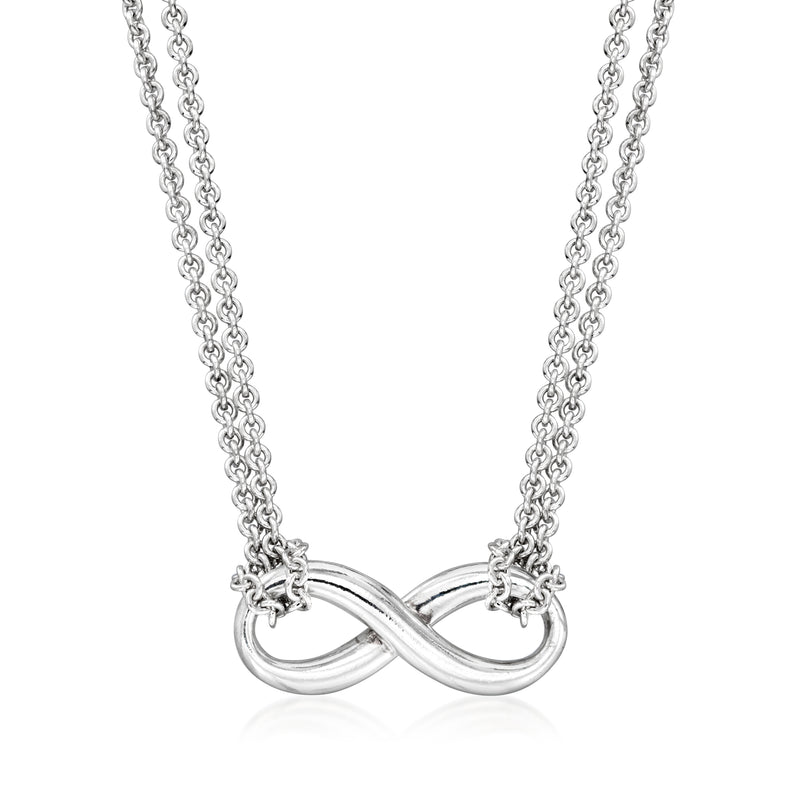 Sterling silver infinity two-strand necklace with double-loop pendant and link chain