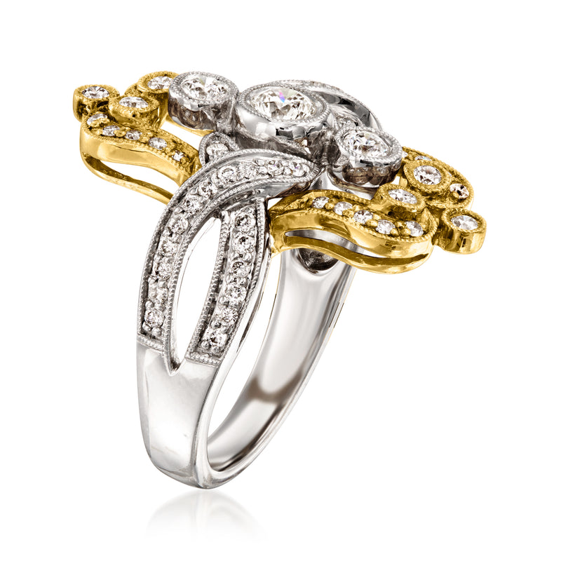 Vintage two-tone gold diamond ring with floral cluster design