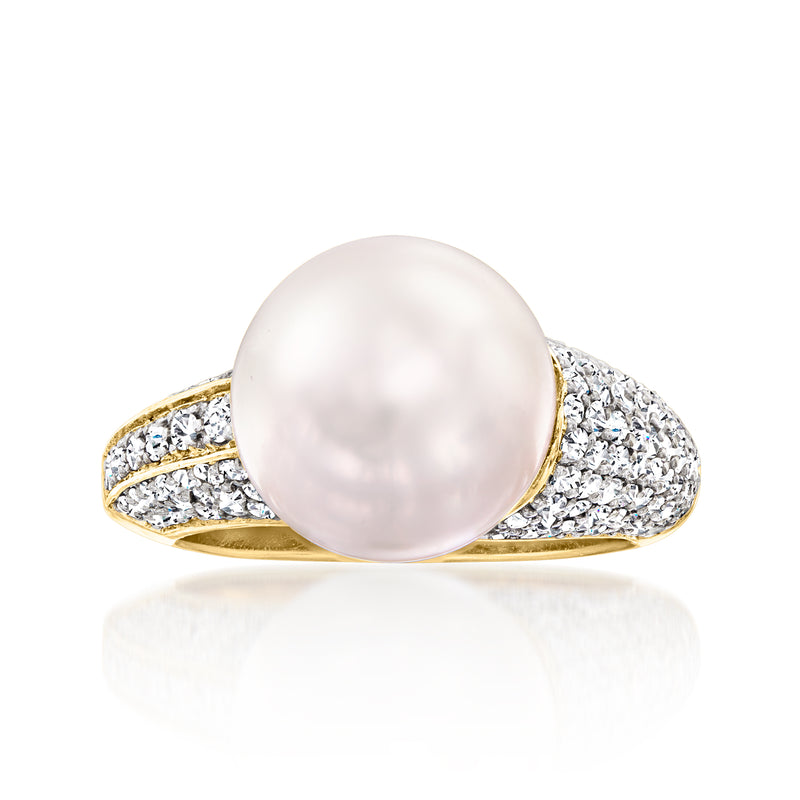 Cultured pearl and diamond vintage ring, yellow gold oval setting