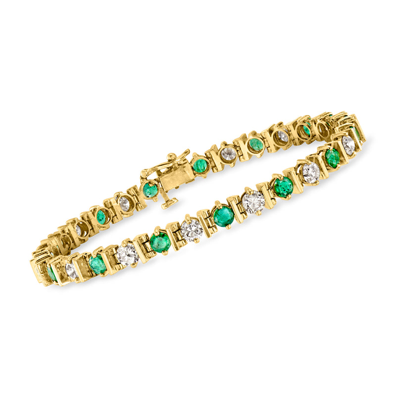 14kt yellow gold tennis bracelet with emerald and diamond tennis links