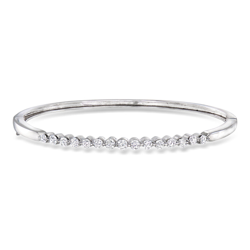 14kt white gold diamond bangle with round-stone row