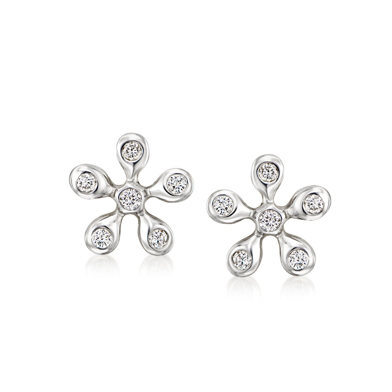 14kt white gold diamond flower stud earrings with round-cut stones, post back