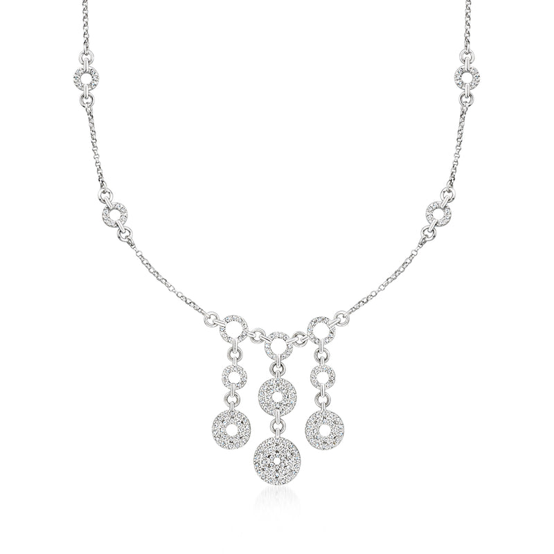 Diamond circle drop necklace in white gold with linked round pavé stations
