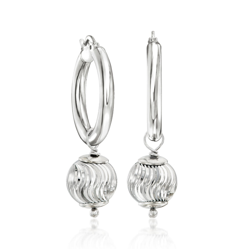 Sterling silver hoop earrings with ribbed round silver interchangeable drops