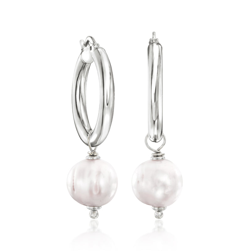 Sterling silver hoop earrings with white pearl teardrop interchangeable drops