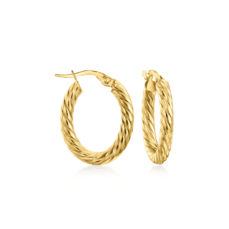 Twisted oval hoop earrings in 14kt yellow gold, pair