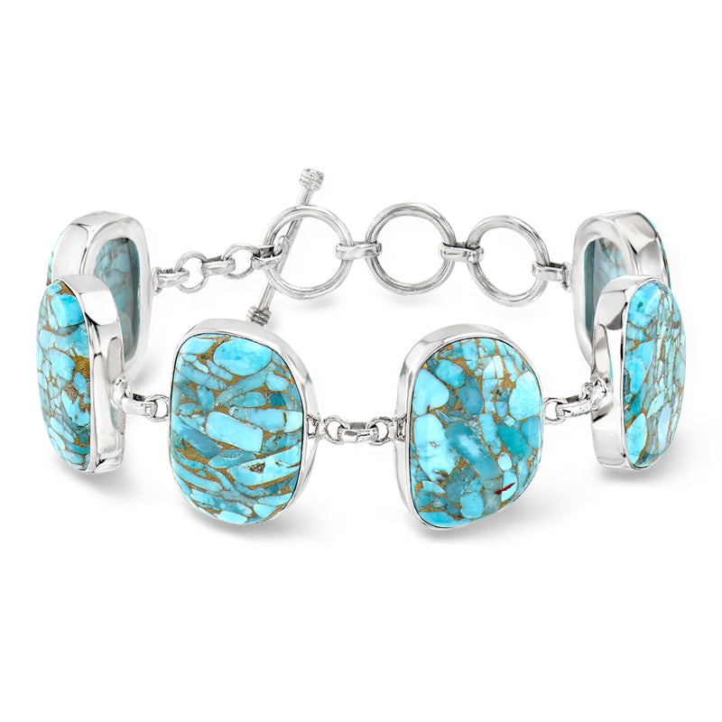 Turquoise toggle bracelet with oval turquoise stone links in sterling silver