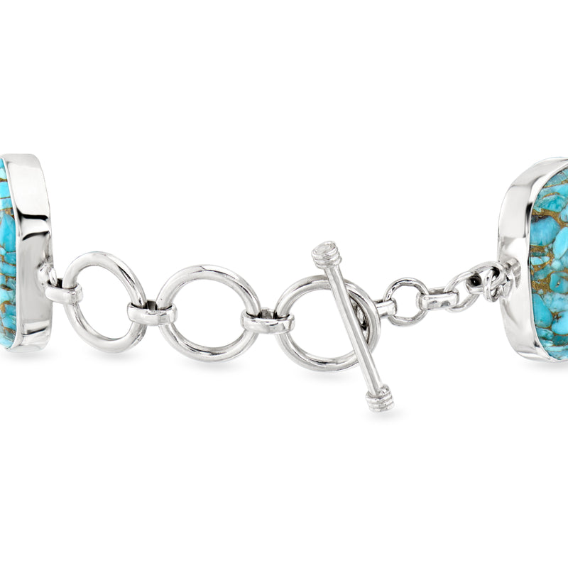 Sterling silver toggle clasp and circular links with turquoise oval panels