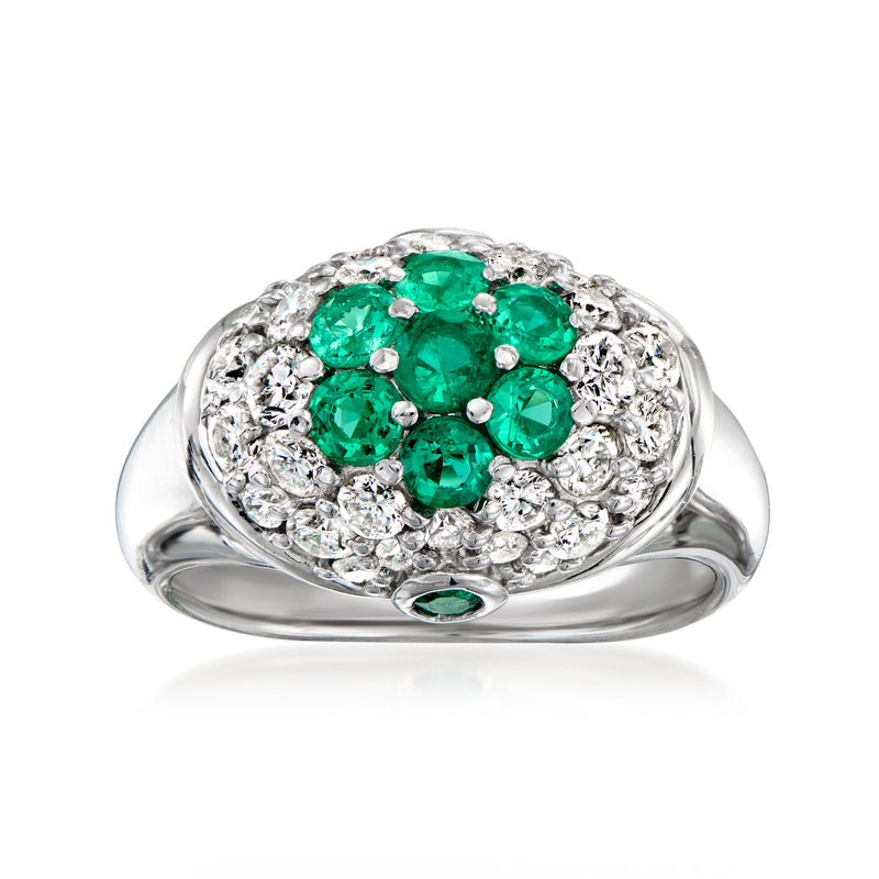 Vintage emerald and diamond cluster ring in platinum