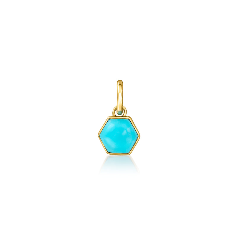 14kt yellow gold turquoise octagon geometric charm with loop bail