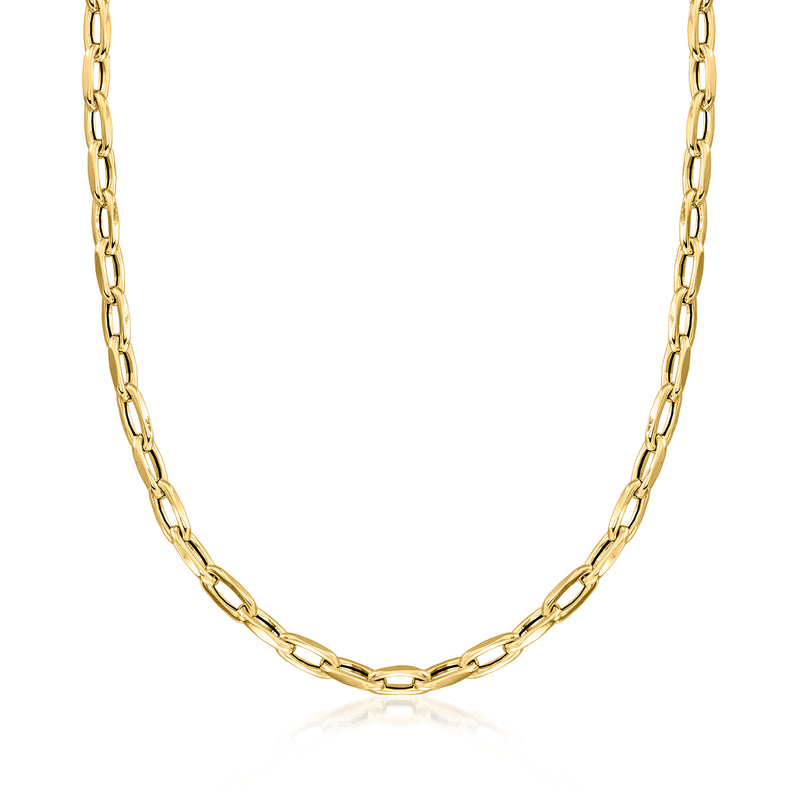 14kt yellow gold cable-chain necklace with oval links, close-up