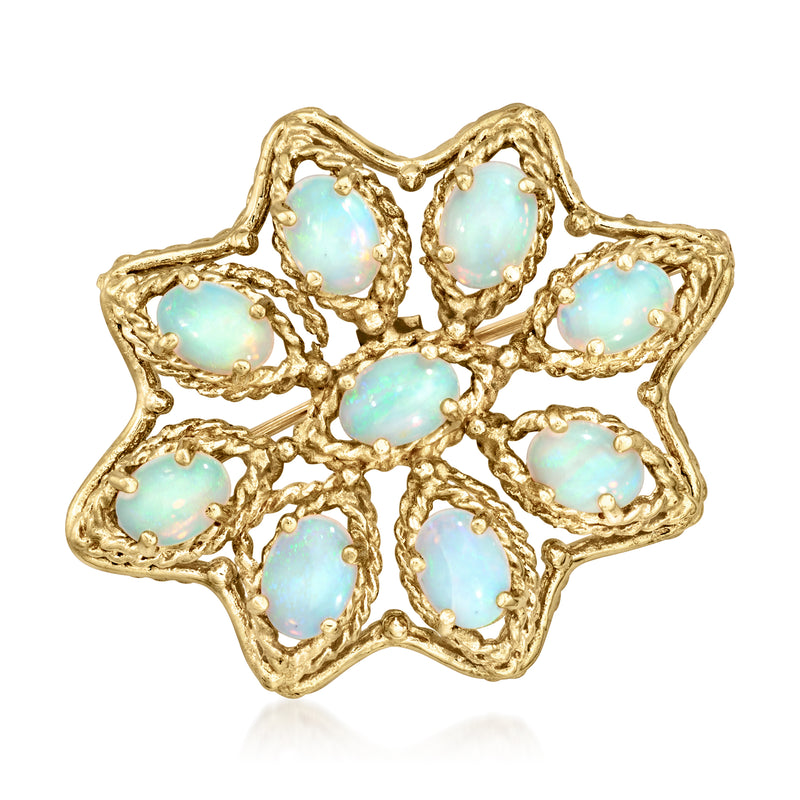 10kt yellow gold opal openwork pin with eight oval opal cabochons