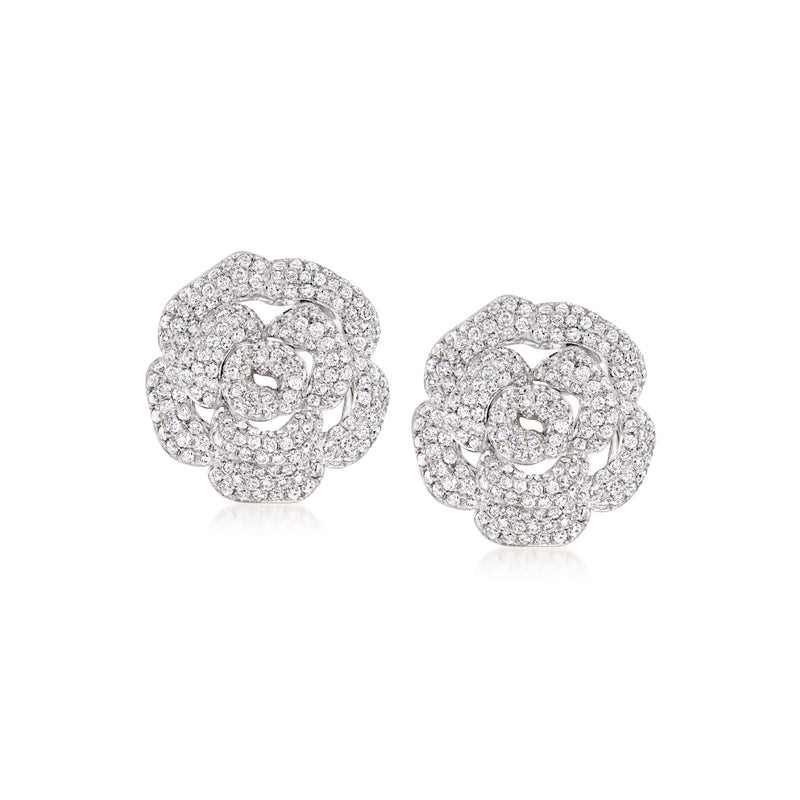 Diamond flower stud earrings in white gold with pave detailing