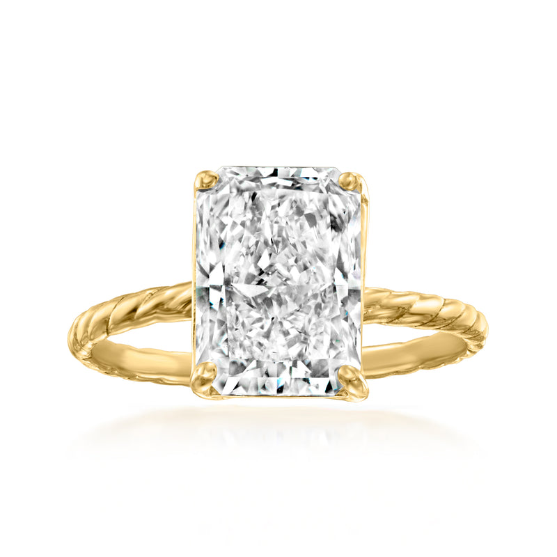 14kt yellow gold solitaire ring with large cushion-cut lab-grown diamond