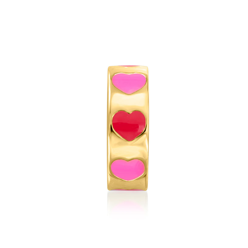 Gold over sterling heart bead charm with red and pink enamel hearts