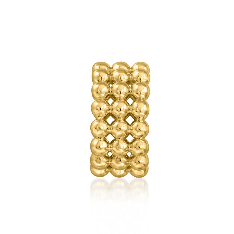 Gold-over-sterling three-row bead charm with raised round bead pattern