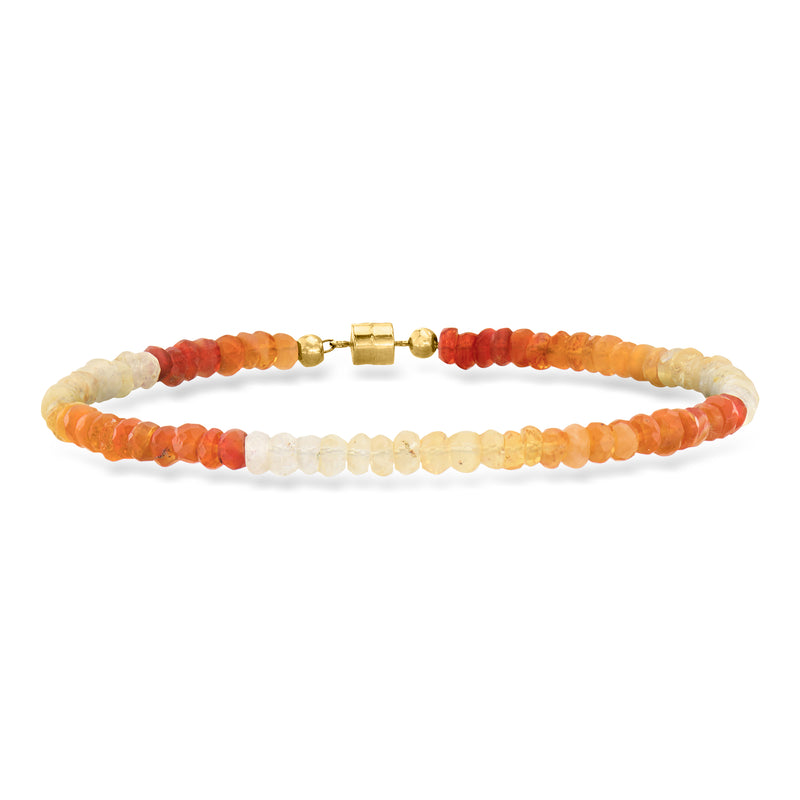 Multicolored opal bead bracelet with 14kt yellow gold magnetic clasp, 3.5–4mm beads.
